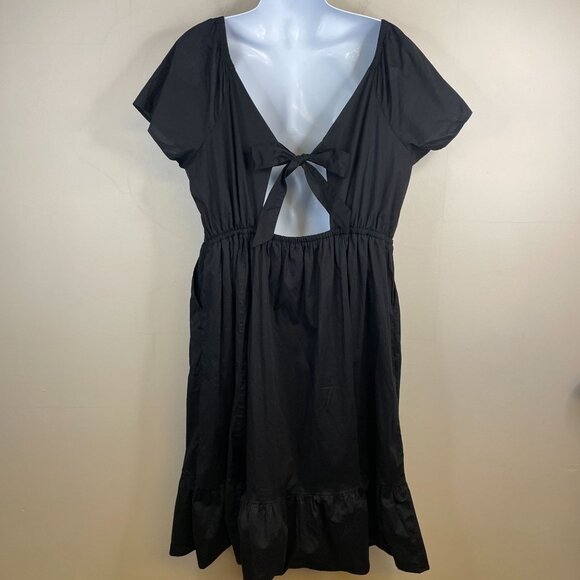 Torrid Womens Boho Midi Dress 3x Black Poplin Sheer Waist Back Tie Pockets NWT - Picture 3 of 16